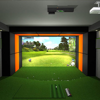 Salle de simulation de golf en intérieur avec plateformes de swing mobiles et système de départ automatique