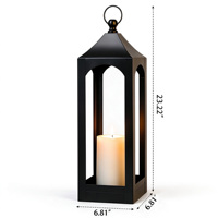 Lanterne décorative de table en métal noir haut de gamme avec découpe arquée pour mariage, patio et décoration intérieure