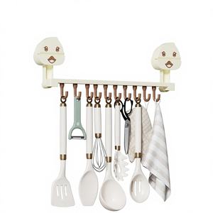 Crochet adhésif pour rail coulissant de rangement domestique - Support connecté <span class=keywords><strong>sans</strong></span> perçage à une rangée avec barres de suspension - Product Image 1