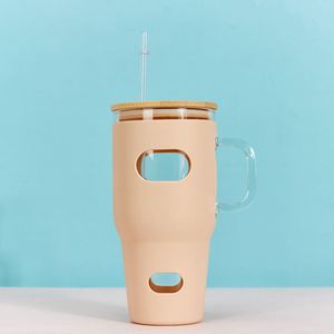 Gobelet en verre de 32 oz pour voiture avec poignée et manchon en silicone avec paille pour une consommation facile - Product Image 5
