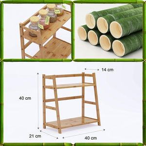 Organizador de Especias para Encimera, <span class=keywords><strong>2</strong></span> Niveles, Multifuncional, Estantes de Almacenamiento de Bambú Independientes para Cocina - Product Image 2