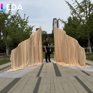 LEDA New Wedding Metal Arch <b>Stand</b> Champagne Milk Silk Fabric Curtain Wedding Drapery <b>Backdrop</b> For Event Stage Background - Product Image 3