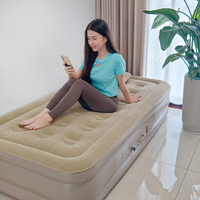 Matelas Gonflable Pliable Queen Size avec Pompe Intégrée 110V, Dessus Floqué, Design Moderne, Écologique, Meuble de Maison pour Invités