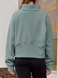 Sweat-shirt Jogger Oversize Court en Coton Polaire Chaud avec Demi-Zip et Patchwork Personnalisé – Vente en Gros - Product Image 6
