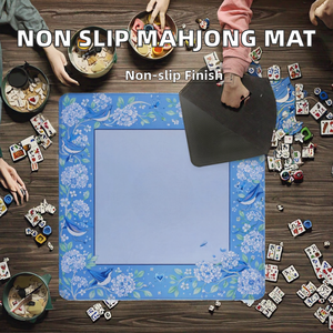 Tapis de mahjong antidérapant bleu à motif floral et oiseaux avec sac de transport pour jeux de poker et de dominos pour hommes, réduction du bruit - Product Image 3