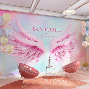 Pink Floral <strong>Angel</strong> <strong>Wings</strong> <strong>Wallpaper</strong> for Live Broadcast Rooms Waterproof Milk Tea Nail Salon Decoration Mural