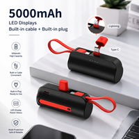 Batterie externe de poche 5000 mAh avec prise USB-C directe, câble intégré, affichage LCD de la batterie, chargeur portable