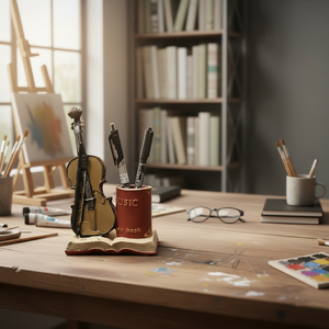 Décoration de bureau/table en résine mignonne, écologique, figurine peinte à la main avec <span class=keywords><strong>saxophone</strong></span>, violon, porte-stylo, accessoires - Product Image 5