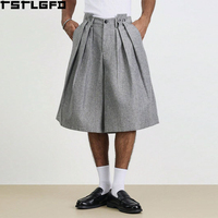 Shorts plissés taille haute coupés et cousus pour hommes, coupe large, style culotte ample, vintage, courts, vente en gros