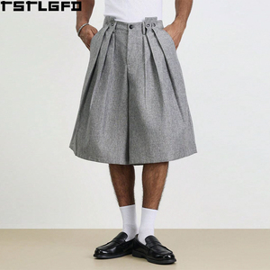 <span class=keywords><strong>Pantaloncini</strong></span> da uomo a vita alta con pieghe, taglio e cucito, a gamba larga, stile <span class=keywords><strong>culotte</strong></span>, vintage, corti, all'ingrosso - Product Image 2