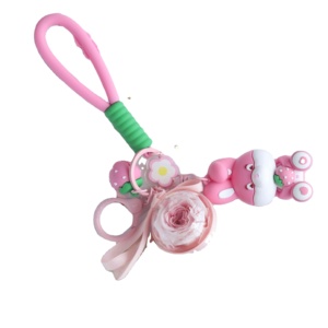 Porte-clés en acrylique avec rose éternelle et lapin fraise <span class=keywords><strong>mignon</strong></span>, pendentif breloque, accessoires de sac lapin kawaii, <span class=keywords><strong>cadeau</strong></span> romantique de remise de diplôme <span class=keywords><strong>pour</strong></span> elle - Product Image 1