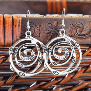 Ethnic Geometric Spiral <b>Necklace</b> And Earring <b>Set</b> Antique <b>Silver</b> Plated Alloy Women's Jewelry Fashion <b>Set</b> - Product Image 3