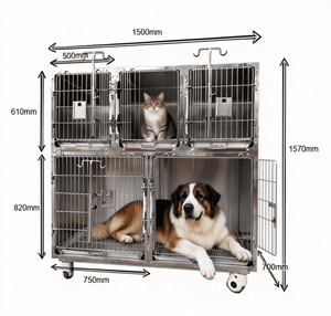 Cage pour animaux de compagnie en acier inoxydable massif de qualité médicale à 5 portes - Niche vétérinaire 304 avec pieds antidérapants pour grands chiens et hôpitaux vétérinaires - Product Image 6