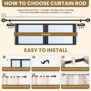 <span class=keywords><strong>Tringle</strong></span> à rideau murale <span class=keywords><strong>extensible</strong></span>, réglable, décorative, durable, écologique, noire, 28-48 pouces, moderne pour chambre à coucher - Product Image 5