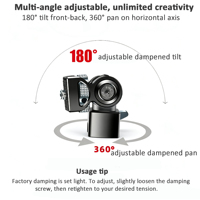 CHANDA 88232 Support de moniteur en alliage d'aluminium avec fixation à griffes, amortissement par came en spirale, rail NATO, pignon ARRI 1/4 pouce, inclinaison à 180 degrés, rotation à 360 degrés