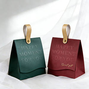 Sacs cadeaux de luxe personnalisés, sacs d'emballage pour bonbons et chocolats de mariage, boîte pour fête de mariage, nouveaux sacs en papier haut de gamme avec poignée en cuir - Product Image 1