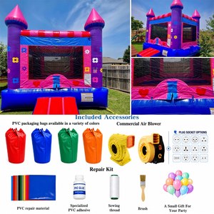 Château Gonflable Commercial Rose et Violet Princesse à Motifs Floraux et Cœurs, 3 Tours, Capacité 8 Personnes, 500kg, pour Anniversaire d'Enfants - Product Image 2