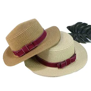 夏季户外英国儿童太阳草帽儿童纸男素色遮阳丝带和绳子软帽女软呢帽