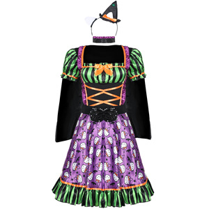 <span class=keywords><strong>Halloween</strong></span> jeu de rôle drôle cirque Clown Costume imprimé sorcière Cape <span class=keywords><strong>maquillage</strong></span> balle costumes de fête - Product Image 2