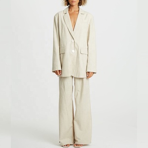 กางเกงเอวสูงใส่สบายสำหรับผู้หญิง,ห่วงเข็มขัดแยกด้านข้างใช้งานได้กระเป๋าด้านหน้ากางเกงลินิน55% ผ้าฝ้าย45% กางเกงขาบาน - Product Image 5