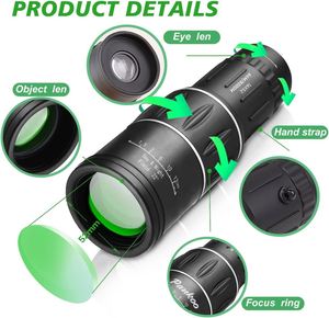 Telescopio Monocular Portátil de 16X52 con Objetivo de 52 mm, Lente BAK4 de Alta Potencia con Revestimiento FMC, Montura Ecuatorial, Enfoque Manual, para Caza - Product Image 3
