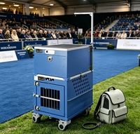 Cage de transport pour chien Solidpet n°2, respirante, à cadre en aluminium, fixe, avec boîte à outils de toilettage et roulettes