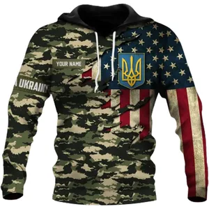 Fitspi gros personnalisé Usa Ukraine 3d partout imprimé unisexe classique sweat à capuche pull