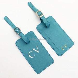 <span class=keywords><strong>Etiqueta</strong></span> de Equipaje de Cuero PU Azul Cielo Resistente con Logotipo Estampado en Dorado y Plateado, Accesorio de Viaje - Product Image 2