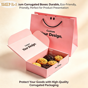 Custom Logo Pink <strong>Cookie</strong> <strong>Box</strong> with Matching Smile Paper Bag, Recycled Cardboard Bakery Packaging Set for <strong>Cookies</strong> &amp; Treats - Product Image 2