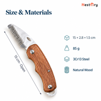 Couteau de toilettage pour chien portable et pliable avec manche en bois naturel et tête en acier inoxydable 3Cr13 pour le démêlage des poils
