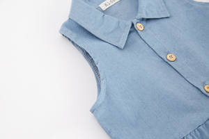 Vêtements pour enfants, chemise à col, robe sans manches à imprimé chat de dessin animé, jeans pour filles - Product Image 4