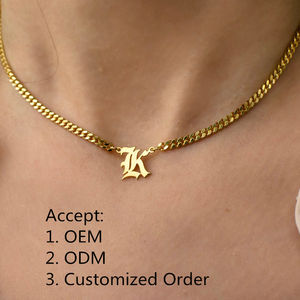 Collar con Cadena de Eslabones y Dije Inicial Personalizado, Nombre Personalizado, <span class=keywords><strong>Fuente</strong></span> Gótica Inglesa, 26 Letras Mayúsculas, para Mujer y Hombre - Product Image 1