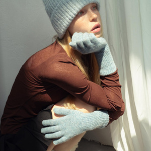 Guantes de Invierno Casuales para Mujer, Estilo Jacquard, Largos, Suaves, Cálidos, Transpirables, de Algodón/Spandex, Color Sólido Coreano, Tejidos a Mano - Product Image 2