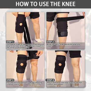 Genouillère médicale articulée en néoprène de haute qualité pour soulager la douleur avec stabilisateurs latéraux et compression réglable - Product Image 6