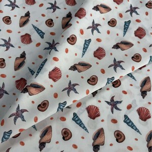 Popelina 100% Algodón 60S de Alta Densidad |   Tela para Ropa de Estar en Casa para Niños y Mujeres con Estampado de Conchas Marinas - Product Image 2