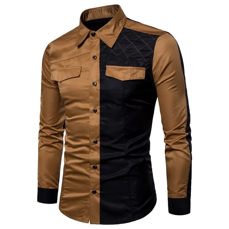 new casual brand factories Wholesale fashion contrast splice Blank spring full sleeve multi colors men dress shirts