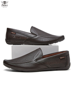 Chaussures décontractées perforées pour hommes en PU respirant, mocassins d'été à enfiler, semelle en caoutchouc noir et marron, vente en gros