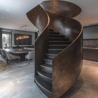 Escalier courbé élégant pour villa de luxe avec design imposant et garde-corps en verre sans cadre