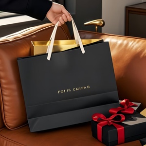 Sang trọng tùy chỉnh sinh thái thân thiện <span class=keywords><strong>Kraft</strong></span> Túi Quà Tặng Giấy bán lẻ Boutique mua sắm bao bì màu đen quần áo trang phục Túi - Product Image 5