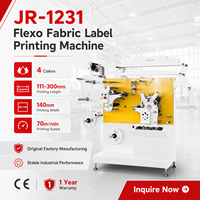 Machine d'impression flexographique pour étiquettes textiles JR-1231 4 couleurs, 70 m/min, haute vitesse, imprimante flexographique pour rubans satinés et marques, certifiée CE