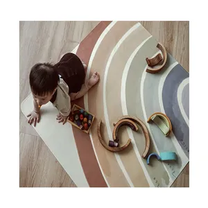 Custom Logo And Size Vegan Leather Baby Crawl Play Mat With Colorful Rainbow