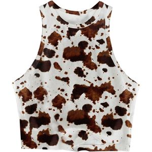 FOXA Women's Cow Print Tank <b>Top</b> Sleeveless Fitted Crop <b>Top</b> Summer Breathable Knitted Vest - Product Image 1