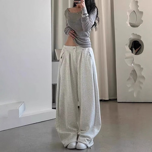 Pantalon de sport rétro américain pour femmes, printemps et automne, style décontracté tendance, pantalon ample à jambes larges, taille haute décontractée - Product Image 3