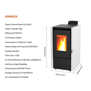 Poêle à granulés compact KM0602A moderne, autoportant, sans fumée, à alimentation automatique, avec contrôle Wifi, pour le chauffage domestique - Product Image 2