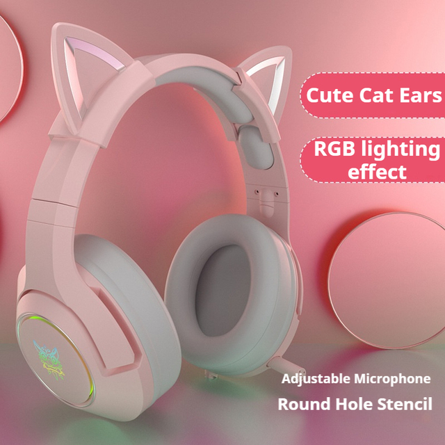 ONIKUMA K9 Cat Ear Sports Gaming Headset 50mm Driver 7.1 Surround Sound RGB Wired Low Latency Noise Canceling Mic PC PS5