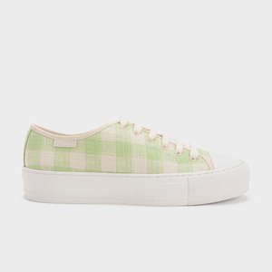 Zapatillas de lona a cuadros de plataforma baja con cordones para mujer, estilo casual para uso diario y urbano. - Product Image 2