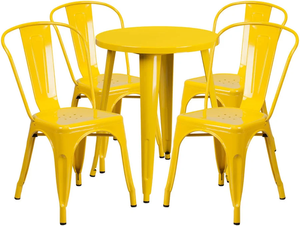 Modern Durable <b>Yellow</b> Metal Restaurant Set Round Table and Booth Seat <b>Chairs</b> Indoor Bistro Dining Set - Product Image 1