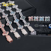 Ensemble de Bijoux Fins Personnalisés Style Hip Hop en Argent 925 avec Bracelet Moissanite Trèfle Coloré de 18 MM et Boucles d'Oreilles Diamantées Pour Hommes et Femmes