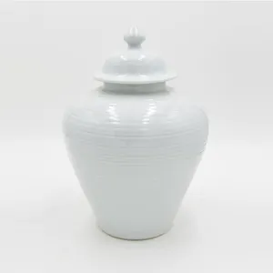 Chinese Modern Style Handmade White Color Ceramic Ginger Jar For Home Decor
