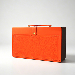Coffret Cadeau de Luxe Orange Matelassé en Cuir PU pour Deux Bouteilles de Vin ou Spiritueux – Boîtes Vides pour Sommeliers de Marque - Product Image 2
